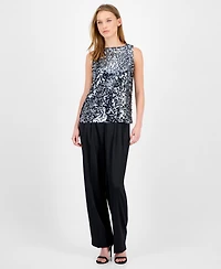 Anne Klein Women's Sequin Sleeveless Boat-Neck Top