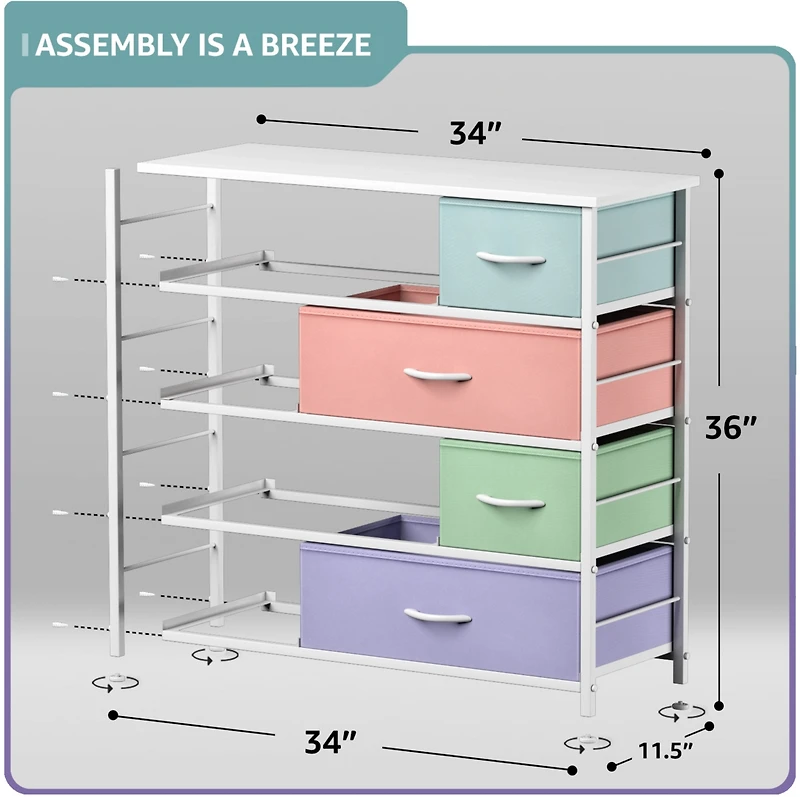 Sorbus Dresser with 8 Drawers - Storage Chest Organizer Steel Frame, Wood Top, Handles, Fabric Bins