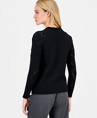 Anne Klein Women's Flower-Trim Long-Sleeve Sweater