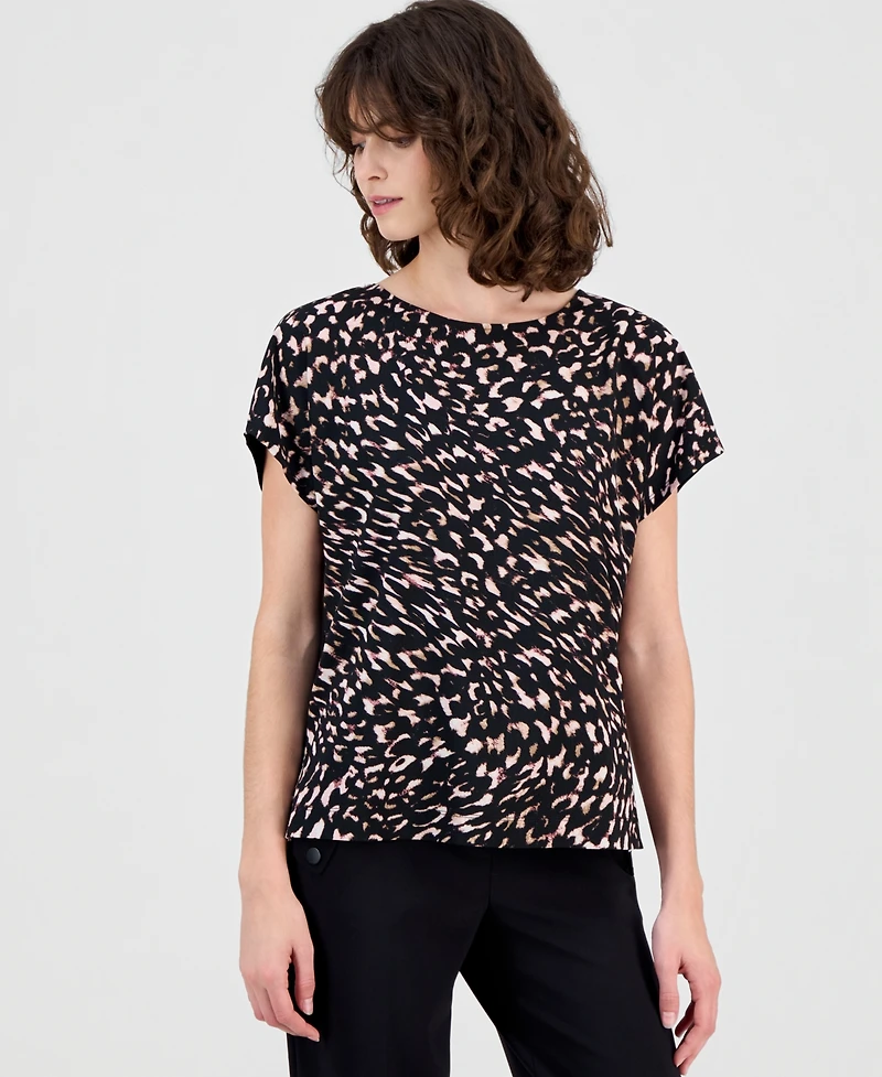 Anne Klein Women's Mixed-Media Short-Sleeve Top
