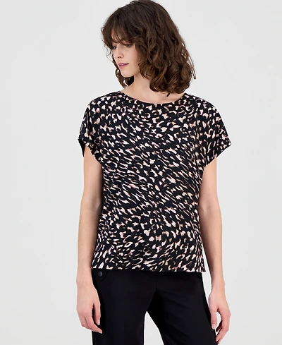 Anne Klein Women's Mixed-Media Short-Sleeve Top