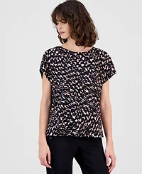 Anne Klein Women's Mixed-Media Short-Sleeve Top