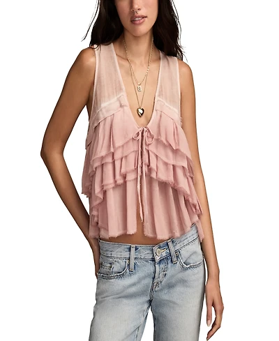 Lucky Brand Women's Ruffle Flyaway V-Neck Tank Top