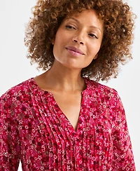 Style & Co Women's Printed Pintuck Ruffle Sleeve Blouse, Macy's Exclusive