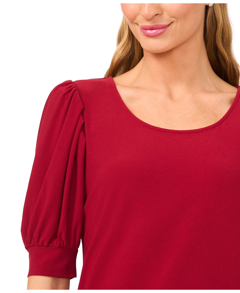 CeCe Women's Shirred Scoop-Neck 3/4-Sleeve Knit Top