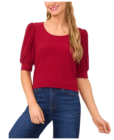 CeCe Women's Shirred Scoop-Neck 3/4-Sleeve Knit Top