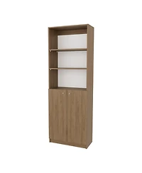 Beyerville Bookcase with Open Storage and 2 Doors, Natural Oak and White