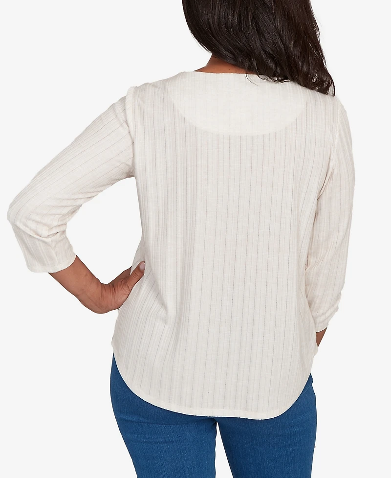 Alfred Dunner Petite Classic Holiday Stockings Gathered Sleeve Top