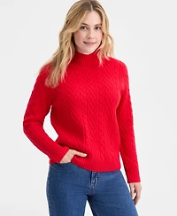 On 34th Women's Mock-Neck Cable-Knit Pullover Sweater, Created for Macy's
