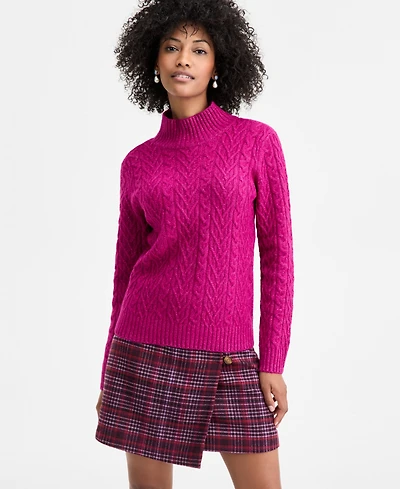 On 34th Women's Mock-Neck Cable-Knit Pullover Sweater, Created for Macy's