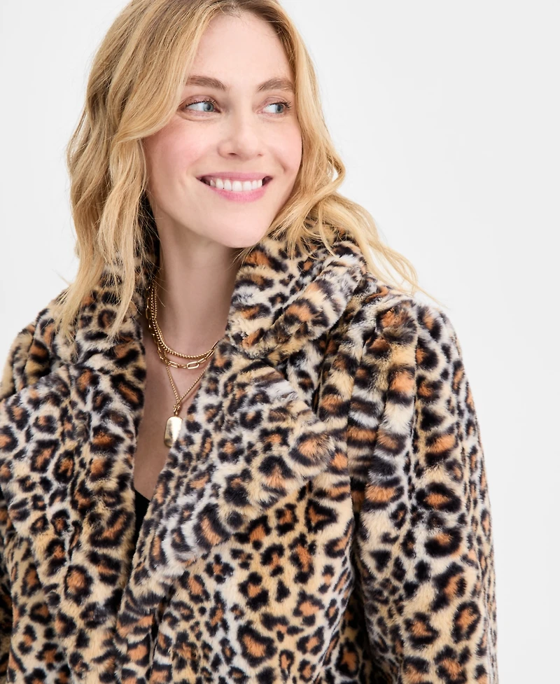 On 34th Women's Woven Sketchy Leopard-Print Faux-Fur Coat, Macy's Exclusive