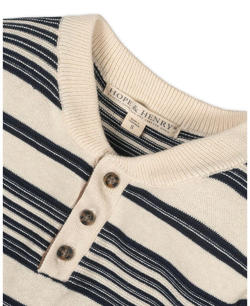 Hope & Henry Baby Boys Organic Long Sleeve Henley Pullover Sweater with Elbow Patches