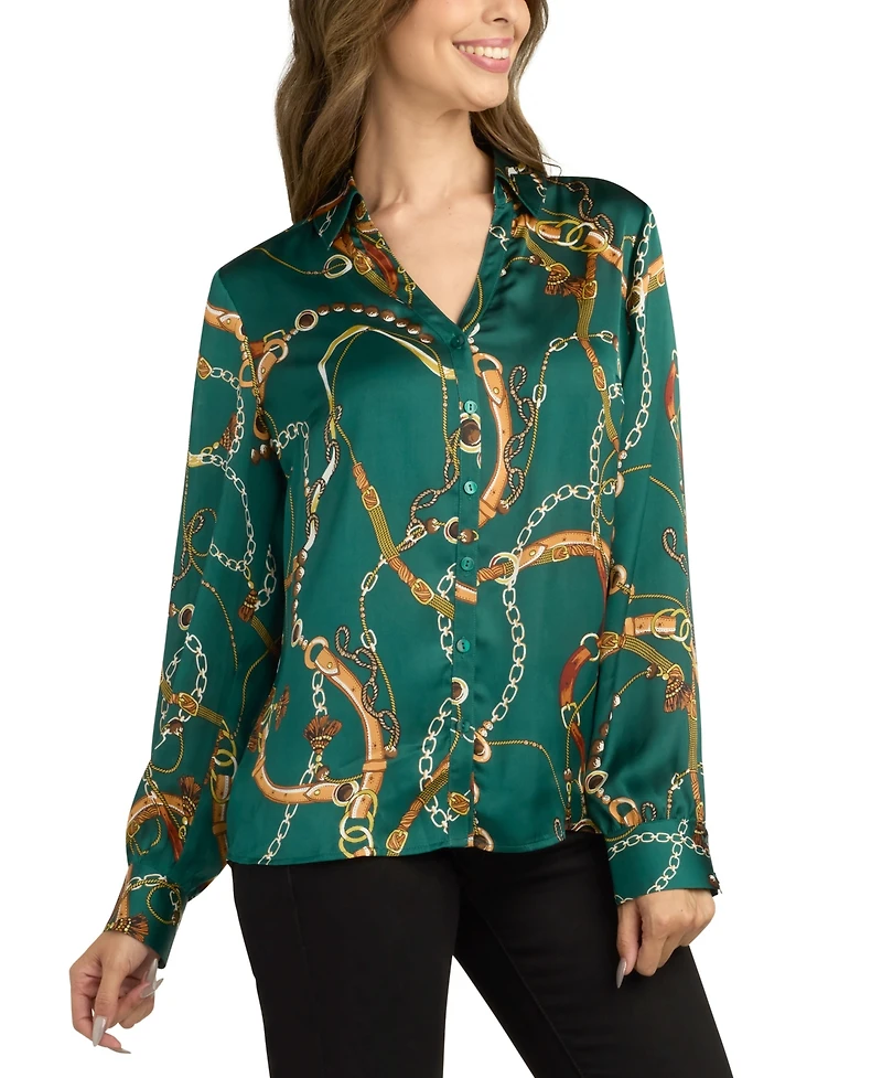 Bcx Women's Printed Collared Top