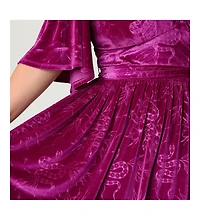 Unique Vintage Plus 1940s Velvet Flutter Sleeve Swing Dress