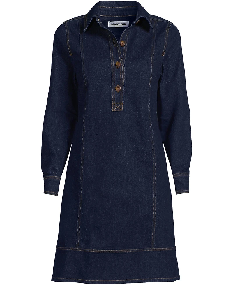 Lands' End Women's Petite Soft Denim Popover Long Sleeve Shirt Dress