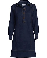 Lands' End Women's Petite Soft Denim Popover Long Sleeve Shirt Dress