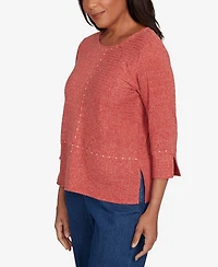 Alfred Dunner Petite Sunset Canyon Embellished Spliced Solid Top