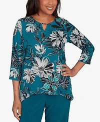 Alfred Dunner Petite Lake Champlain Floral Printed Beaded Neck Top
