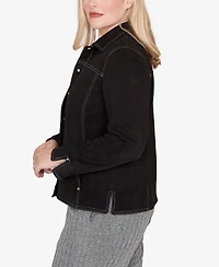 Alfred Dunner Petite Jet Setter Print Lining Faux Suede Jacket