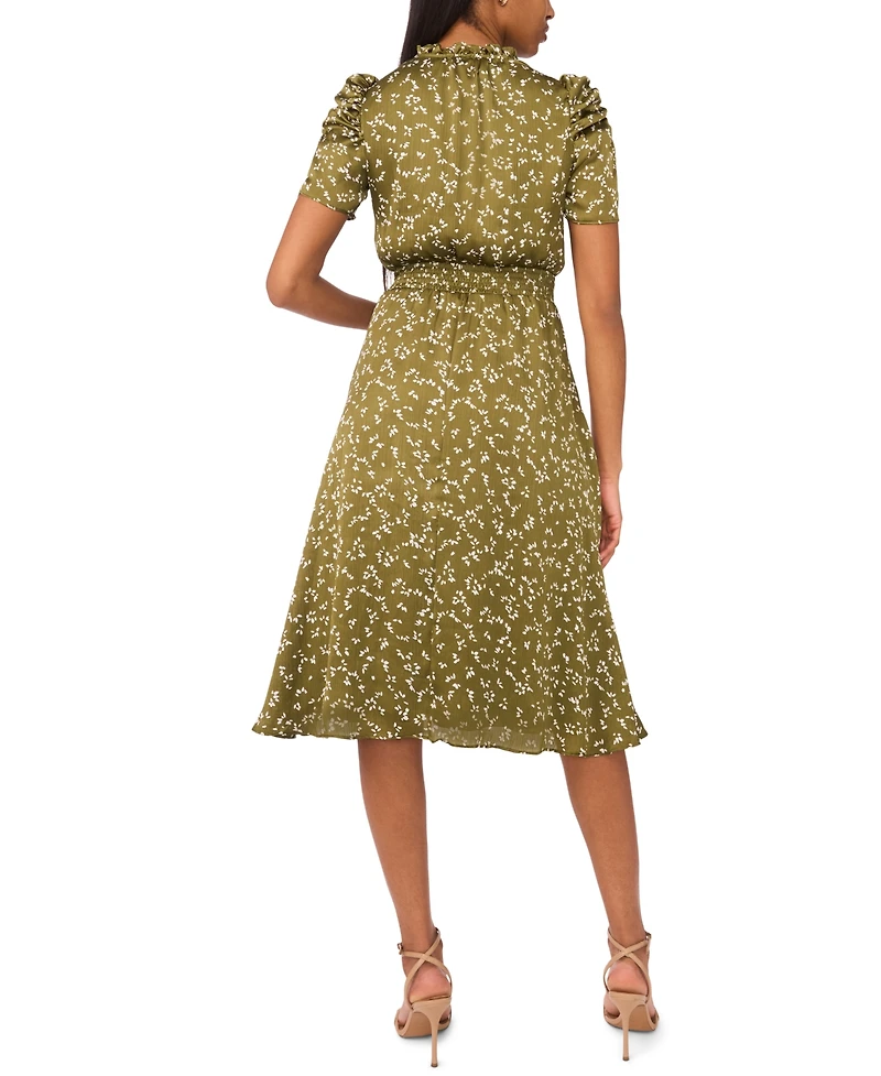 Msk Petite Puff-Sleeve Chiffon Midi Dress
