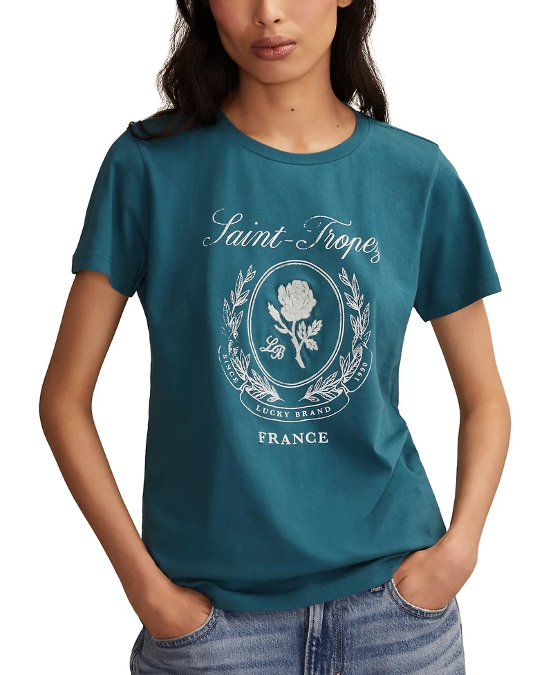 Lucky Brand Women's Saint Tropez France Classic Crewneck Top