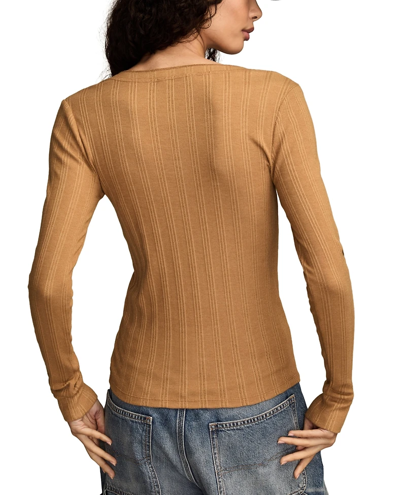 Lucky Brand Women's Long Sleeve Rib Henley Top