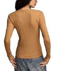 Lucky Brand Women's Long Sleeve Rib Henley Top