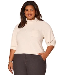 Democracy Plus Pleated Elbow Sleeve Mock Neck Knit Top