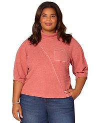 Democracy Plus Size Pleated Elbow Sleeve Mock Neck Knit Top
