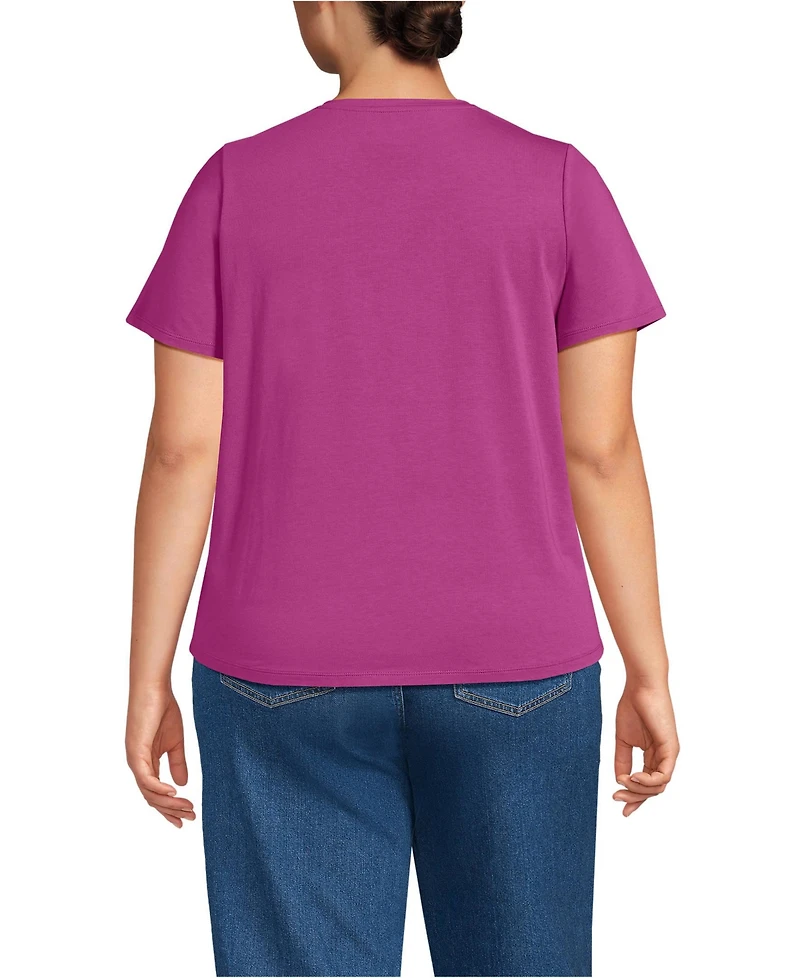 Lands' End Women's Plus Short Sleeve Lightweight Jersey Gathered Shoulder T-Shirt