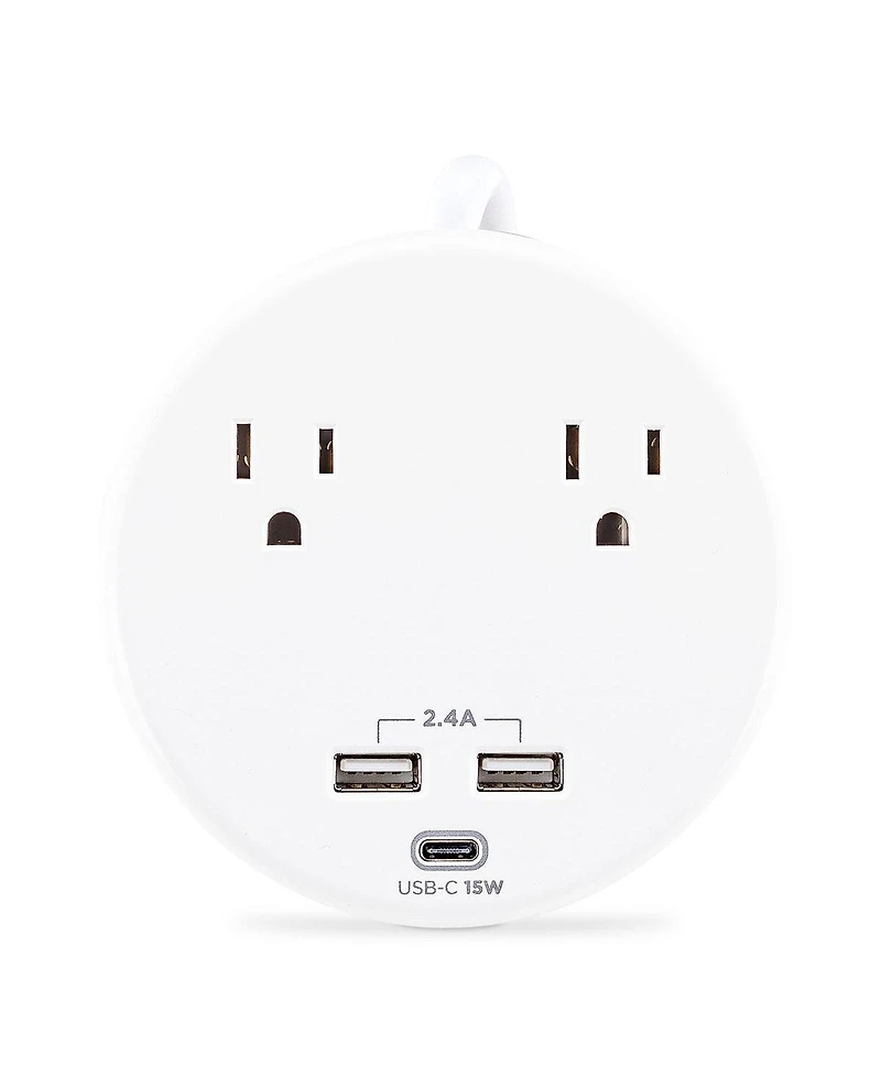 CyberPower P205UC 2-Outlet Round Surge Protector with 2x Usb-a and 1x Usb-c Port, White