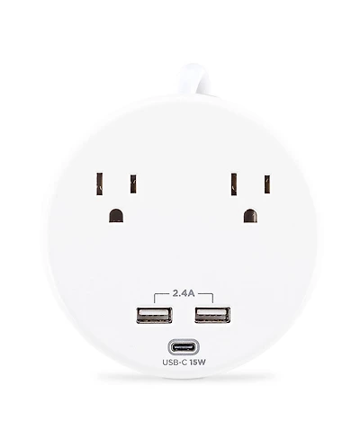 CyberPower P205UC 2-Outlet Round Surge Protector with 2x Usb-a and 1x Usb-c Port, White
