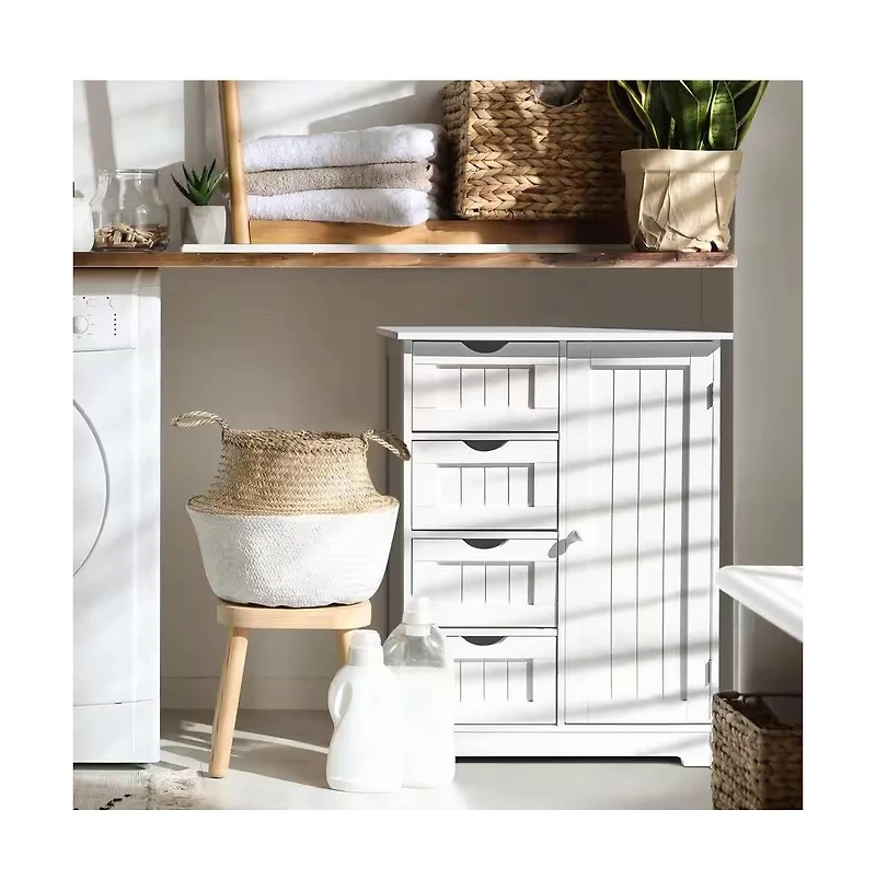Slickblue Modern Farmhouse Bathroom Floor Cabinet with 2 Drawers and Shelf in Wood Finish