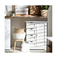 Slickblue Modern Farmhouse Bathroom Floor Cabinet with 2 Drawers and Shelf in Wood Finish