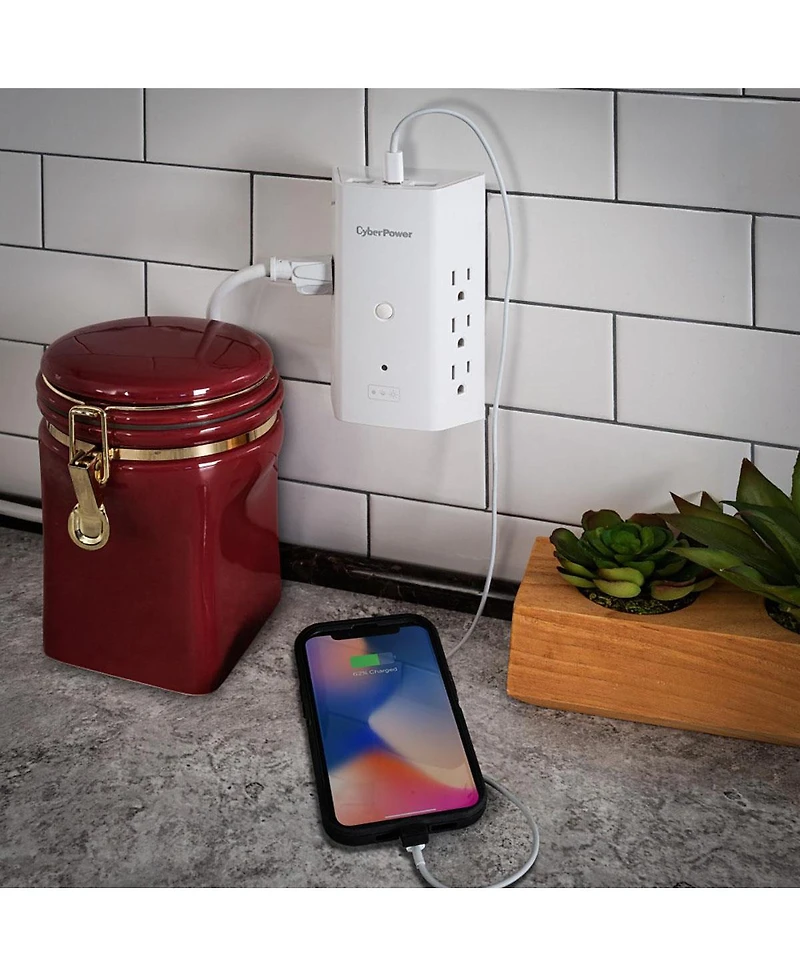 CyberPower P6WUCL 6-Outlet Wall Mount Surge Protector with Usb and Night Light, White