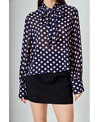 endless rose Women's Polka Dot Neck Bow Top