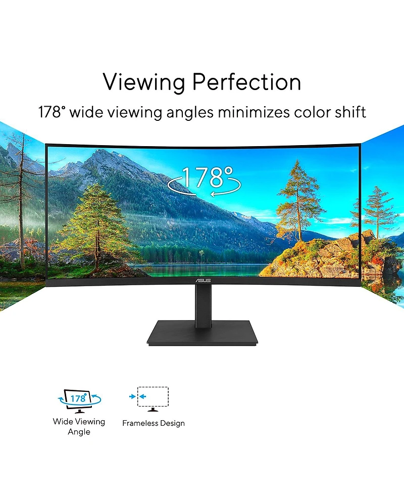 Asus Va34VCPSR 34" 21:9 Uwqhd 100Hz Usb-c Docking Curved VA Led Monitor, Black