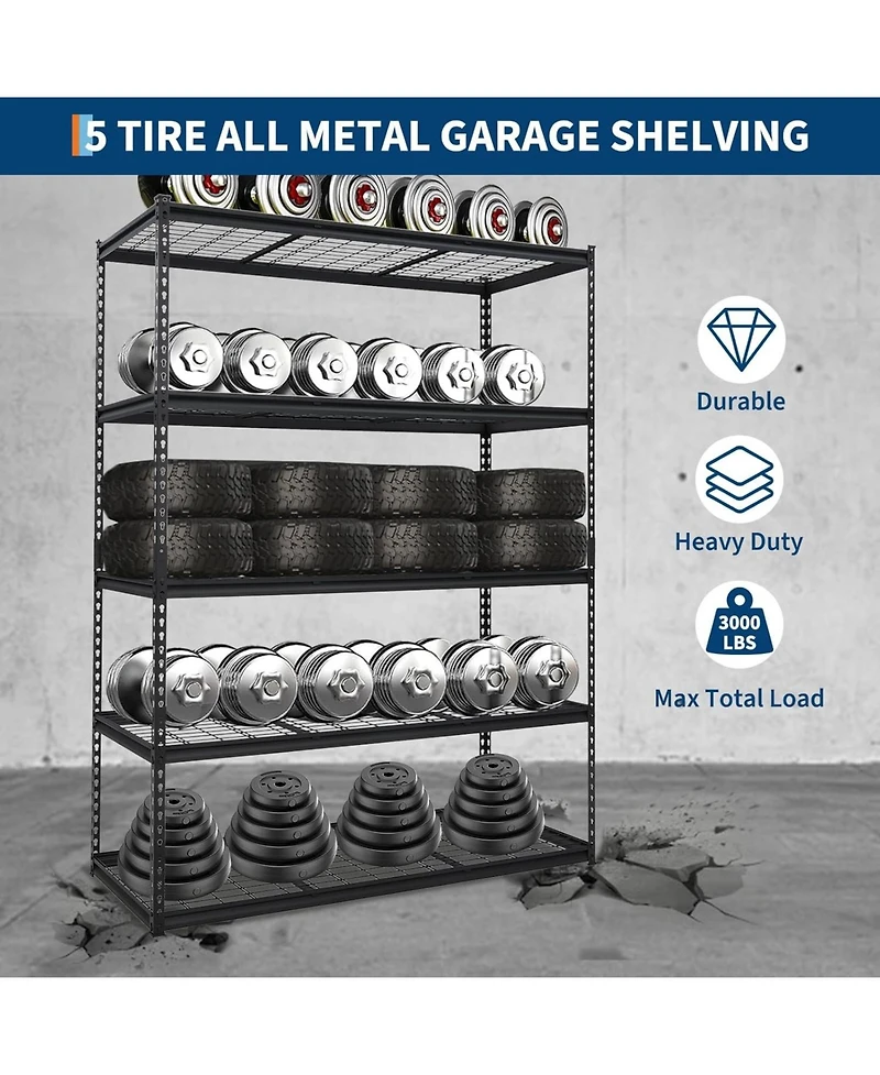 gaomon Garage Shelving, 5-Tier Heavy Duty Garage Shelving, 60" L x 24" W x 78" H Storage Shelves Adjustable Height, Metal Shelves for Kitchen Pantry B