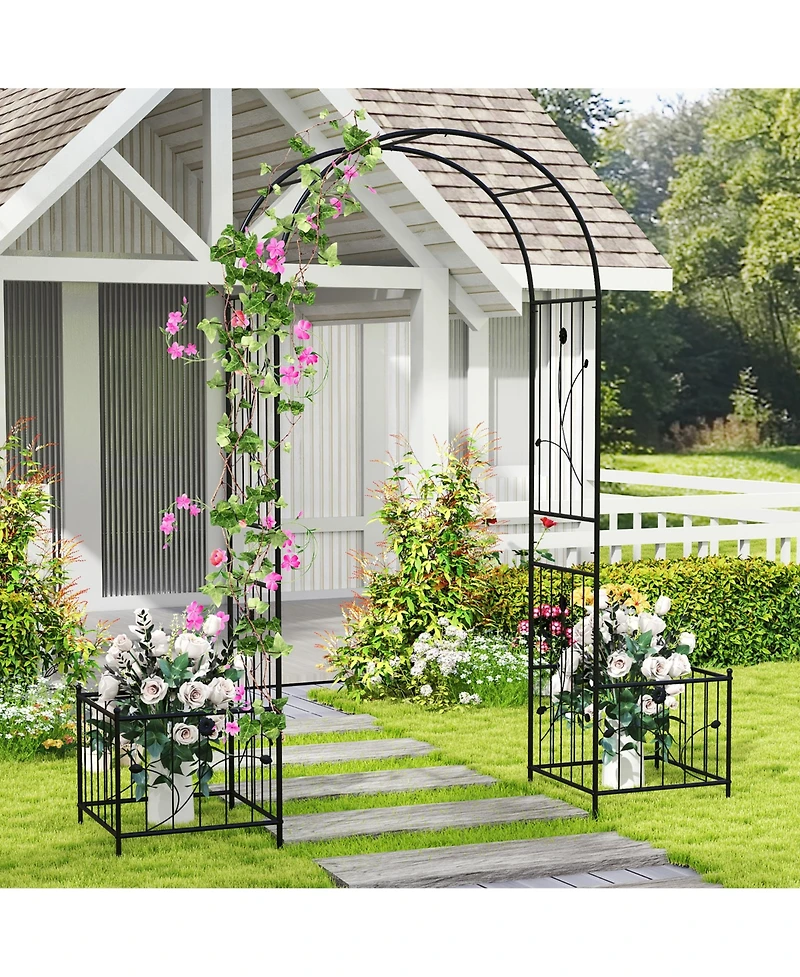 Gymax 86'' Arch Trellis for Climbing Plants w/ Planter Boxes Roses Vines for Wedding