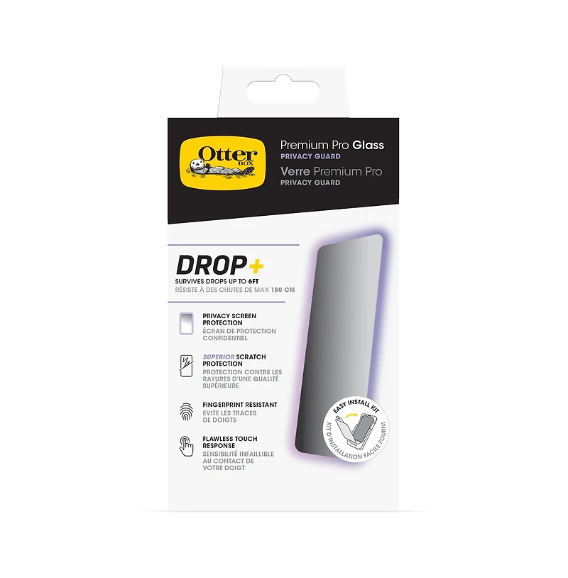 OtterBox Premium Pro Glass Antimicrobial Privacy Screen Protector for Apple iPhone 15-Clear