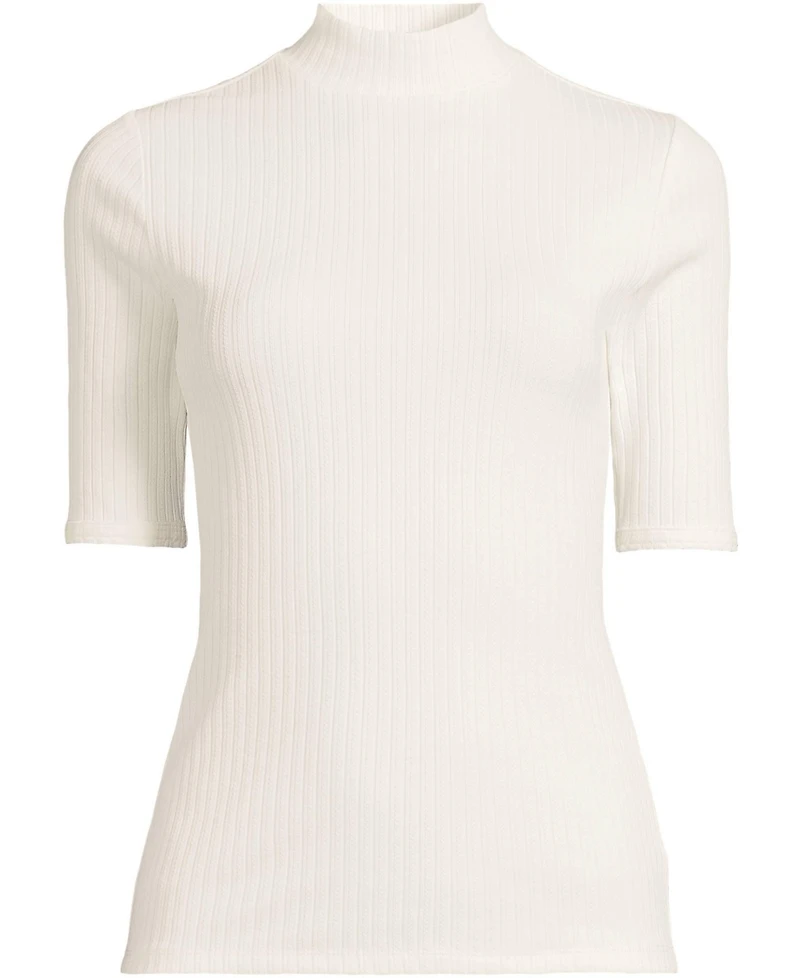 Lands' End Plus Size Elbow Sleeve Pointelle Rib Mock Neck
