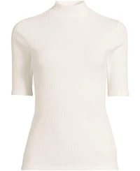 Lands' End Plus Size Elbow Sleeve Pointelle Rib Mock Neck