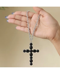 Jessica Simpson Ox Silver Black Cross Necklace