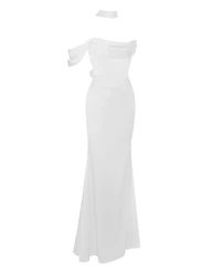 Miss Circle Women Ivona White Halter Neck Double Duchess Satin Gown