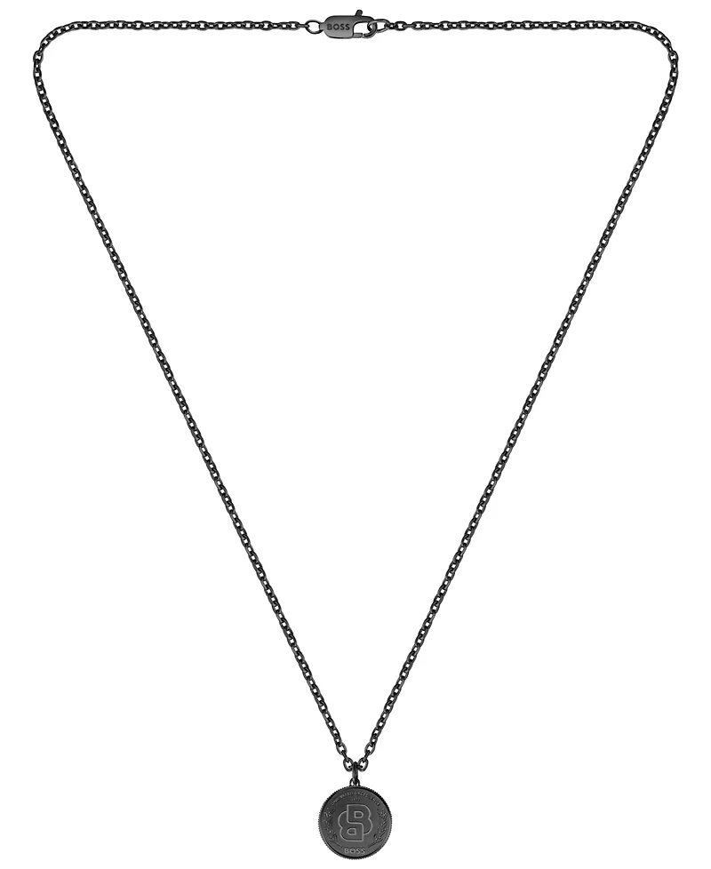 Hugo Boss Double B Coin Ionic Plated Black Stainless Steel Necklace