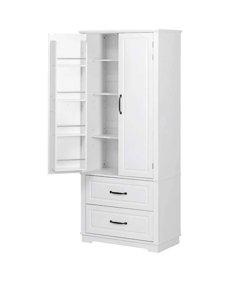 Casainc 71" Freestanding Pantry Cabinet with 2 Drawers, 8 Door Shelves, 3 Cabinet Shelves, Embossed Texture Finish