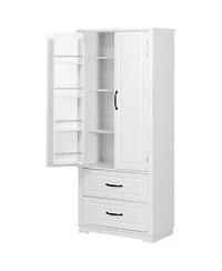 Casainc 71" Freestanding Pantry Cabinet with 2 Drawers, 8 Door Shelves, 3 Cabinet Shelves, Embossed Texture Finish
