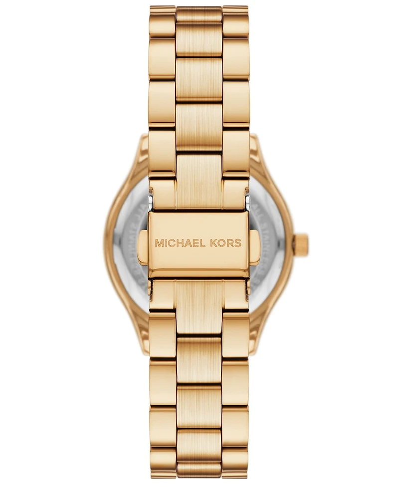 Michael Kors Women's Slim Runway Three-Hand Gold-Tone Stainless Steel Watch and Jewelry Set, 32mm