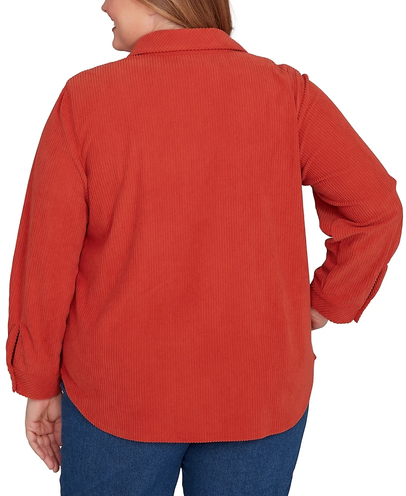 Alfred Dunner Plus Sunset Canyon Plush Ribbed Oversized Button Front Top