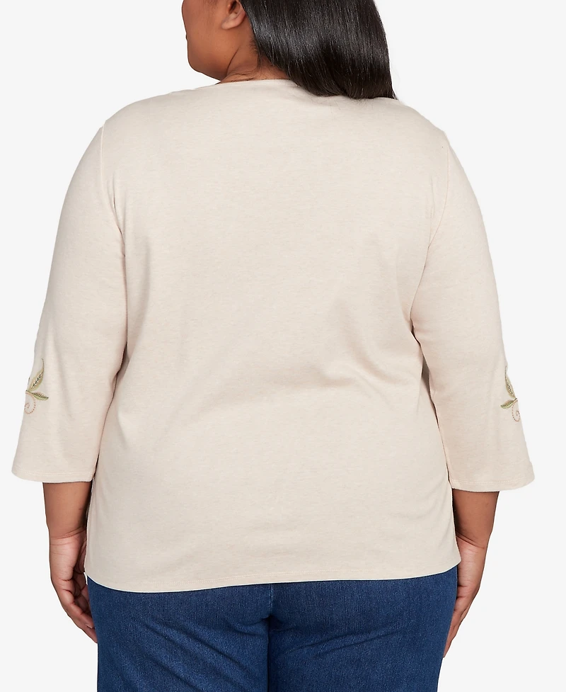Alfred Dunner Plus Sunset Canyon Allover Floral Embroidered Crew Neck Top
